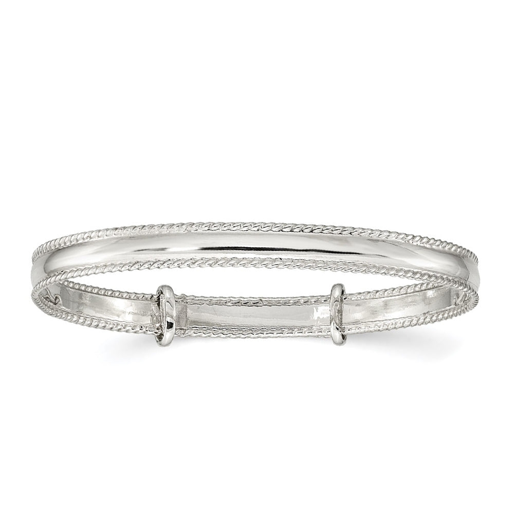 Children's Polished Milgrain Adjustable Bangle Bracelet in Sterling Silver