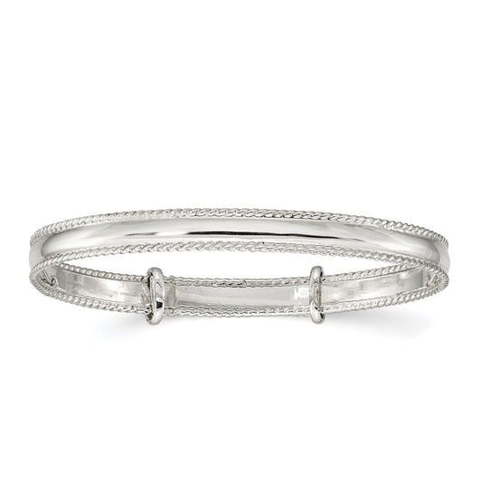 Children's Polished Milgrain Adjustable Bangle Bracelet in Sterling Silver