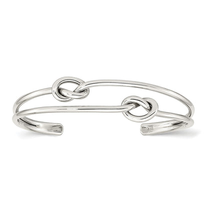 Double Knot Open Cuff Bracelet in Sterling Silver