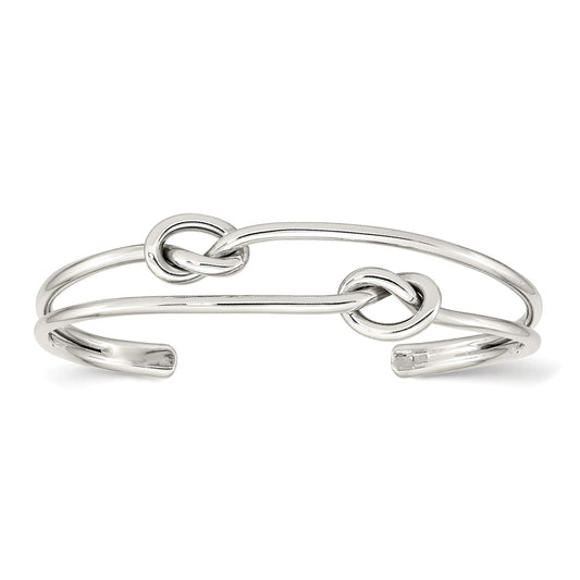 Double Knot Open Cuff Bracelet in Sterling Silver