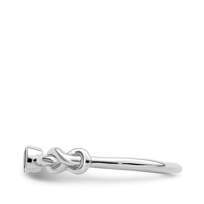 Love Knot Round Amethyst Infinity Ring in Rhodium Plated Sterling Silver side profile