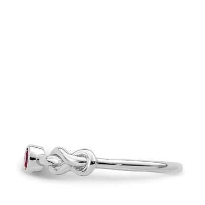 Love Knot Created Round Ruby Infinity Ring in Rhodium Plated Sterling Silver side profile