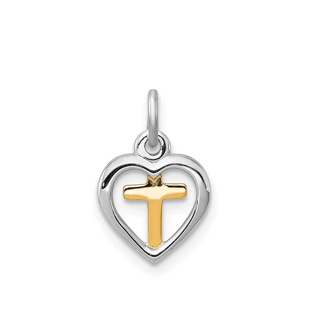 Children's Gold Vermeil Cross & Heart Pendant in Rhodium Plated Sterling Silver