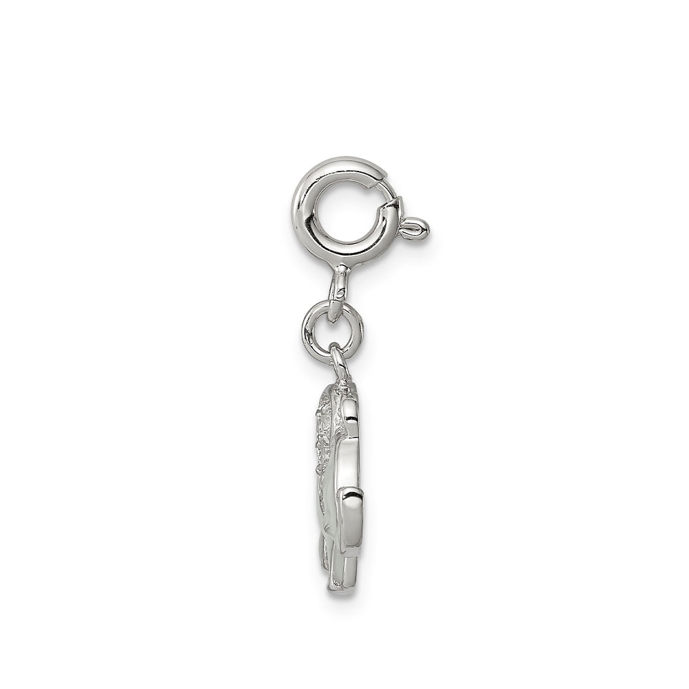 Children's CZ & Green Enamel Elephant Charm in Sterling Silver front view