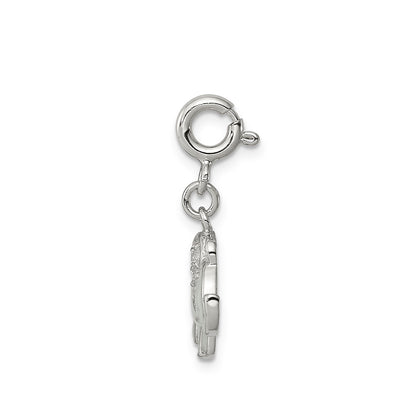 Children's CZ & Green Enamel Elephant Charm in Sterling Silver front view
