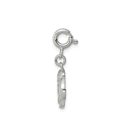 Children's CZ & Green Enamel Elephant Charm in Sterling Silver front view
