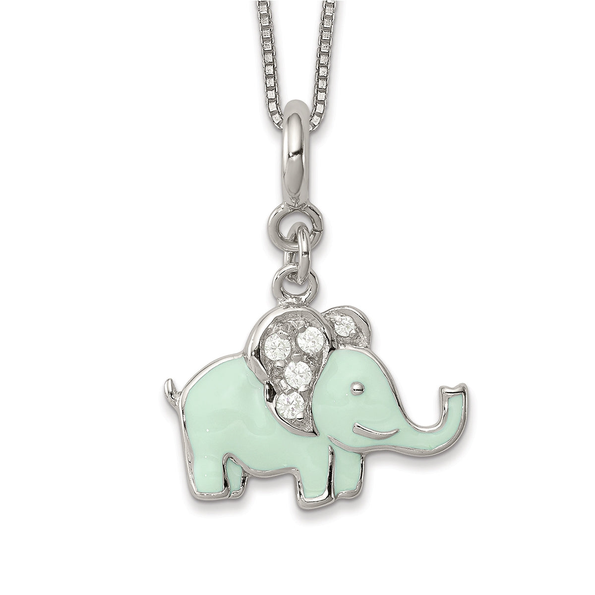 Children's CZ & Green Enamel Elephant Charm in Sterling Silver