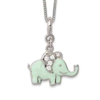 Children's CZ & Green Enamel Elephant Charm in Sterling Silver