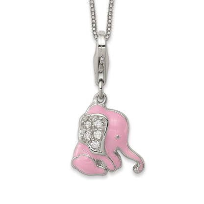 Children's CZ & Pink Enamel Elephant Charm in Sterling Silver