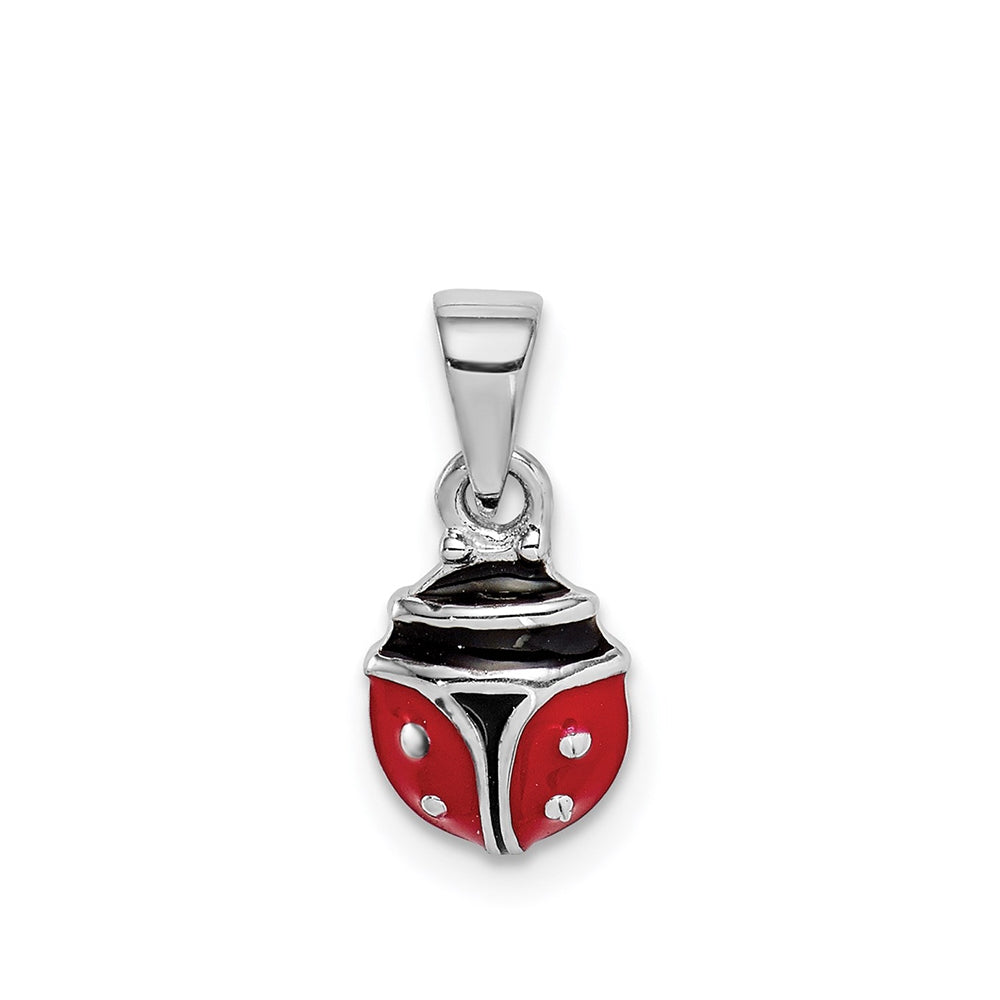 Children's Enamel Ladybug Pendant in Rhodium Plated Sterling Silver