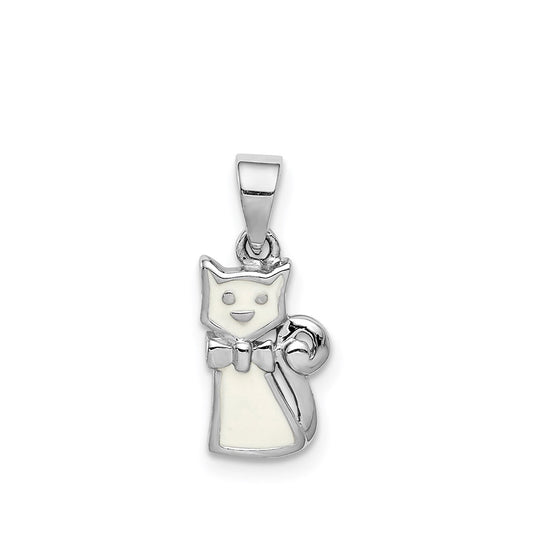 Children's Enamel Cat Pendant in Rhodium Plated Sterling Silver