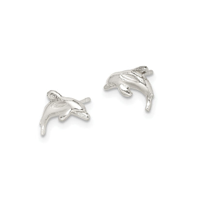 Children's Dolphin Stud Earrings in Sterling Silver front view