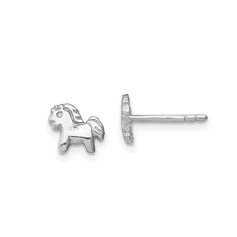 Children's Polished Pony Earrings in Rhodium Plated Sterling Silver