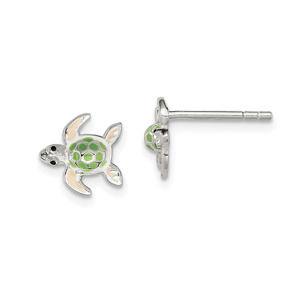 Children's Enamel Sea Turtle Earrings in Sterling Silver