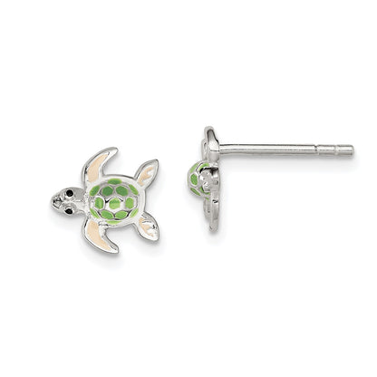 Children's Enamel Sea Turtle Earrings in Sterling Silver