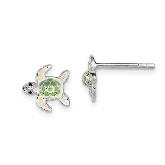 Children's Enamel Sea Turtle Earrings in Sterling Silver