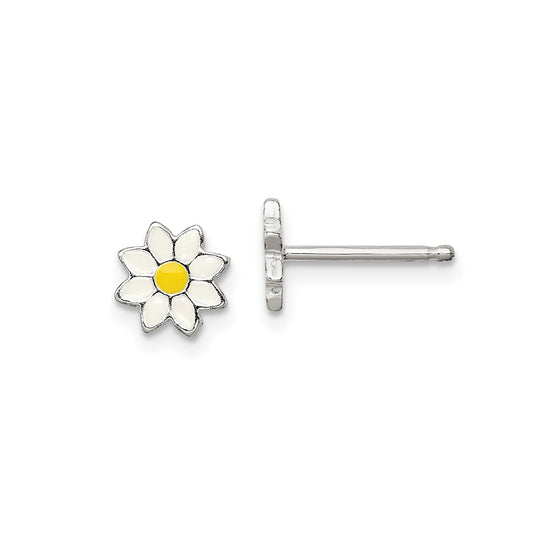 Children's Enamel Daisy Flower Earrings in Sterling Silver