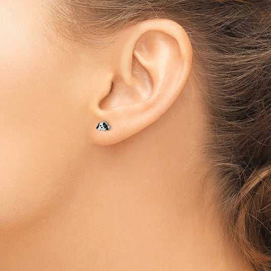 Children's Enamel Puppy Stud Earrings in Rhodium Plated Sterling Silver close-up detail