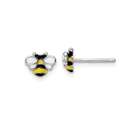 Children's Enamel Bee Earrings in Rhodium Plated Sterling Silver