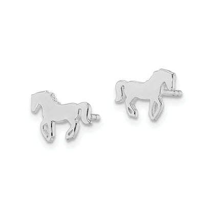 Children's Polished Horse Earrings in Rhodium Plated Sterling Silver front view