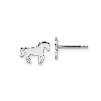 Children's Polished Horse Earrings in Rhodium Plated Sterling Silver