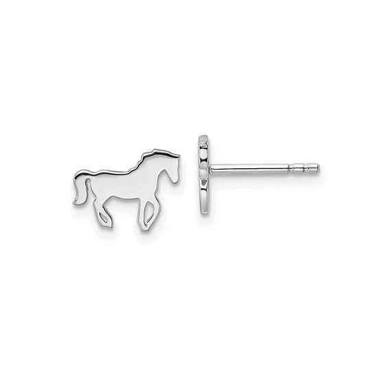 Children's Polished Horse Earrings in Rhodium Plated Sterling Silver
