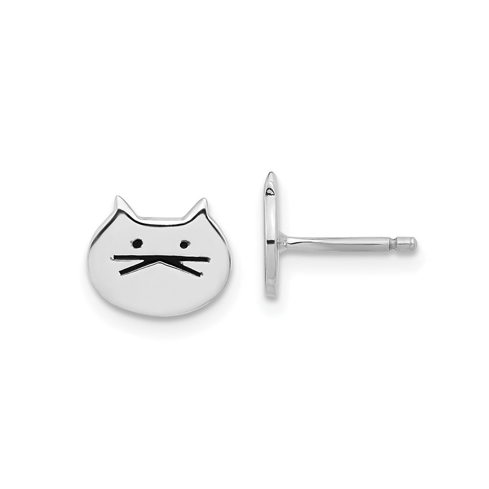 Children's White Enamel Cat Face Earrings in Sterling Silver