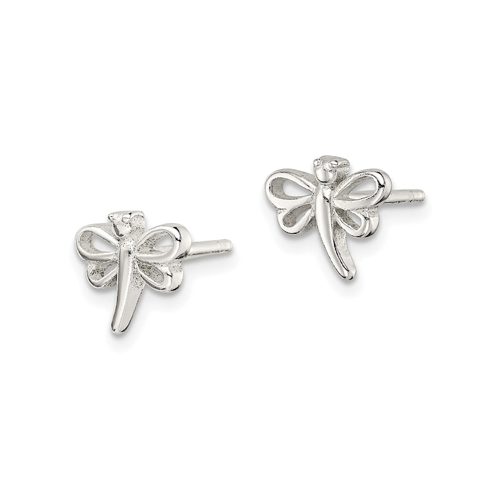 Children's Polished Dragonfly Earrings in Sterling Silver front view