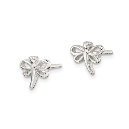 Children's Polished Dragonfly Earrings in Sterling Silver front view