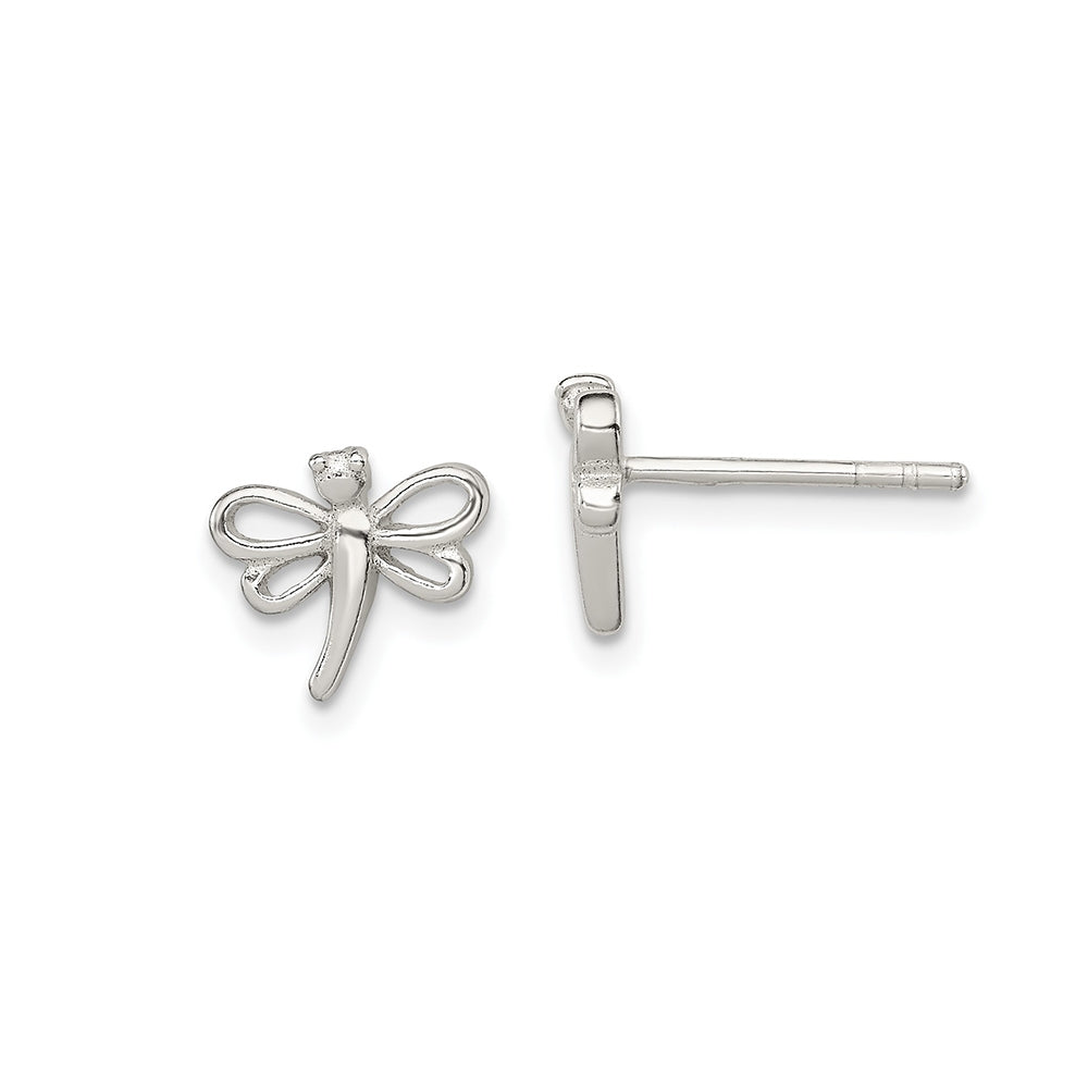 Children's Polished Dragonfly Earrings in Sterling Silver