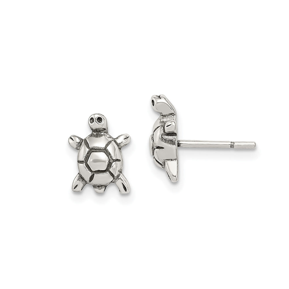 Children's Antiqued Finish Turtle Earrings in Sterling Silver