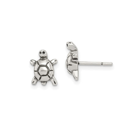Children's Antiqued Finish Turtle Earrings in Sterling Silver