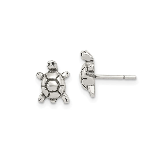 Children's Antiqued Finish Turtle Earrings in Sterling Silver