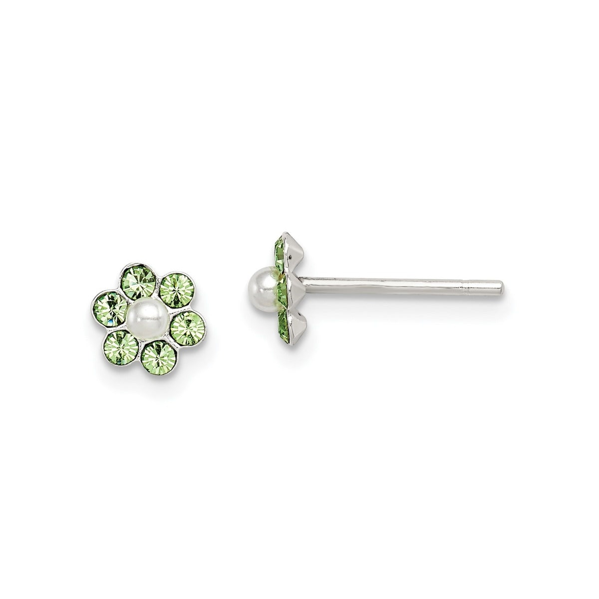 Children's 3 Pair Crystal & Synthetic Pearl Flower Earring Set in Sterling Silver front view