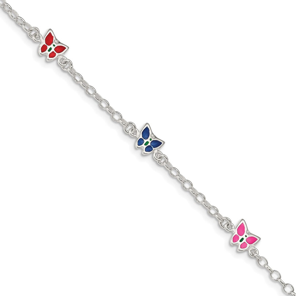 Children's Enamel Butterfly Bracelet in Sterling Silver front view