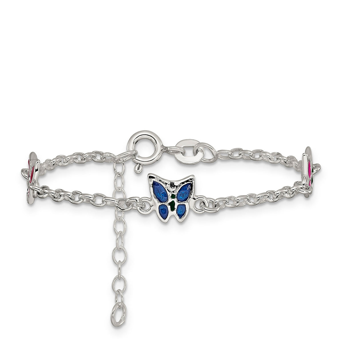 Children's Enamel Butterfly Bracelet in Sterling Silver close-up detail
