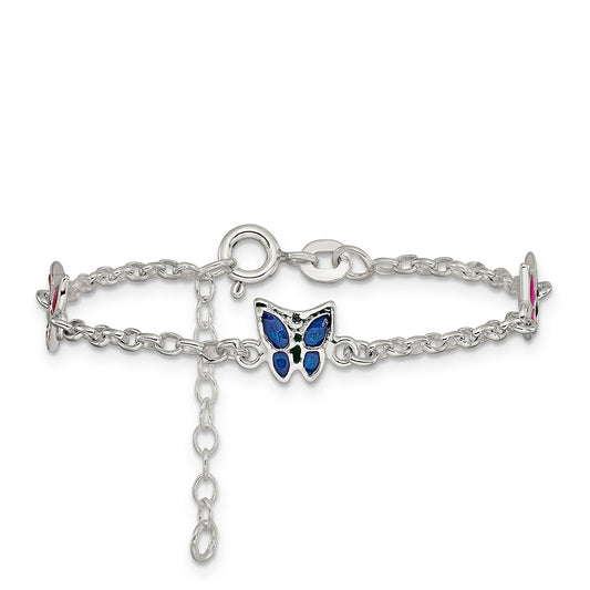 Children's Enamel Butterfly Bracelet in Sterling Silver close-up detail