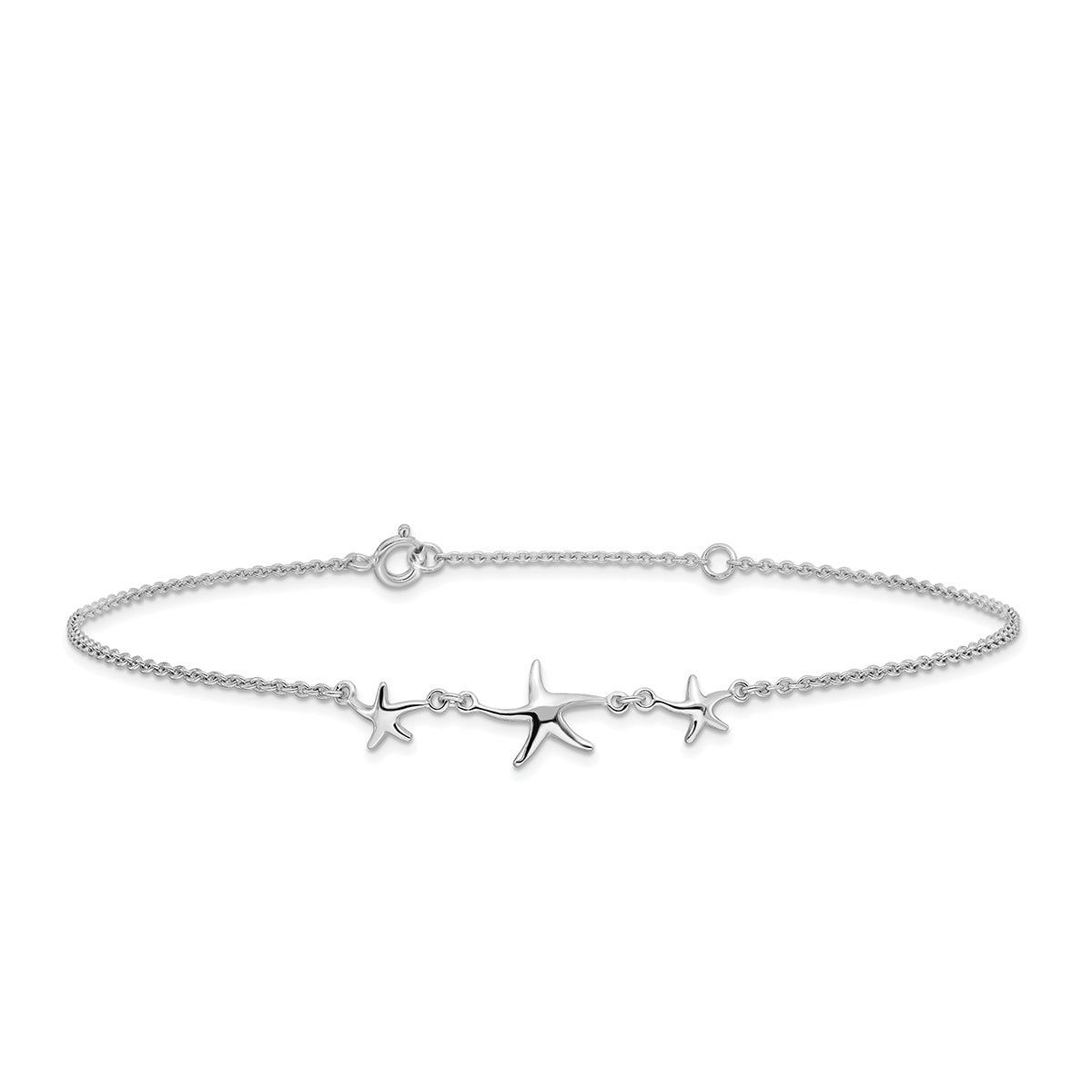 10-inch Adjustable Starfish Ankle Bracelet in Sterling Silver