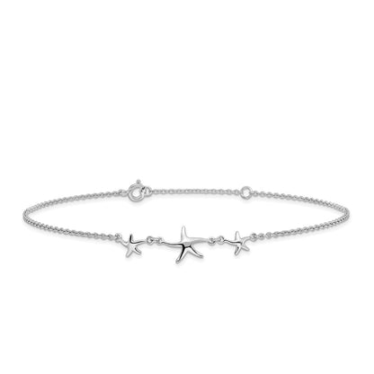10-inch Adjustable Starfish Ankle Bracelet in Sterling Silver