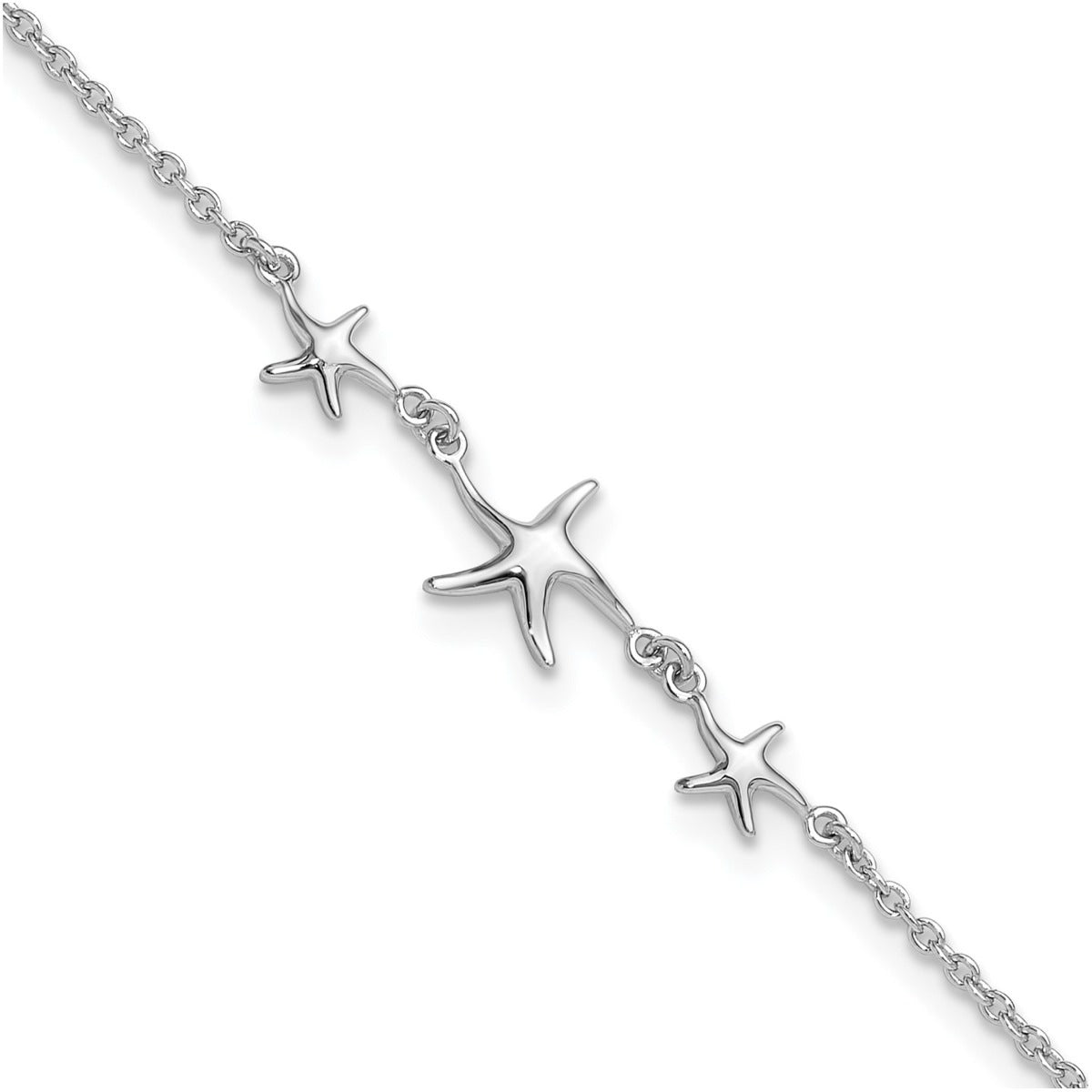 10-inch Adjustable Starfish Ankle Bracelet in Sterling Silver front view