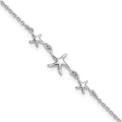 10-inch Adjustable Starfish Ankle Bracelet in Sterling Silver front view
