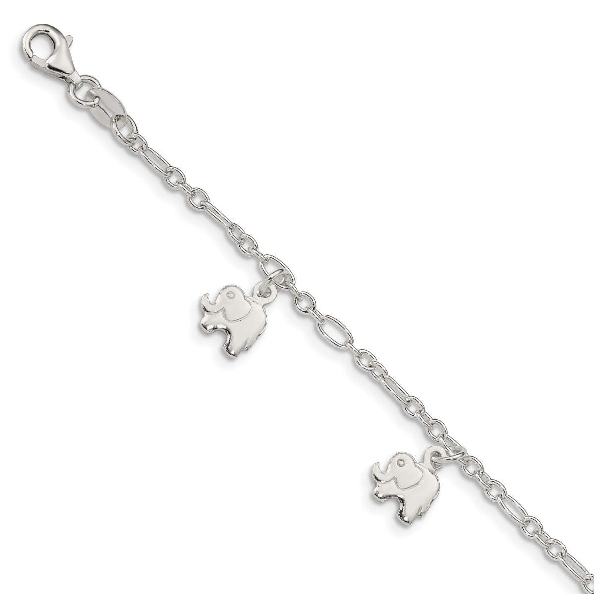 Children's Polished Elephant Charm Bracelet in Sterling Silver close-up detail