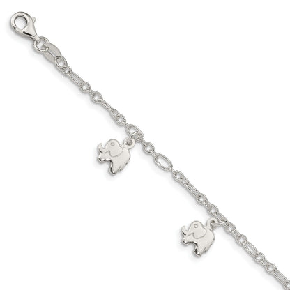 Children's Polished Elephant Charm Bracelet in Sterling Silver close-up detail