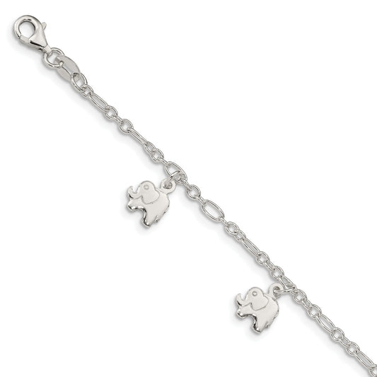 Children's Polished Elephant Charm Bracelet in Sterling Silver close-up detail