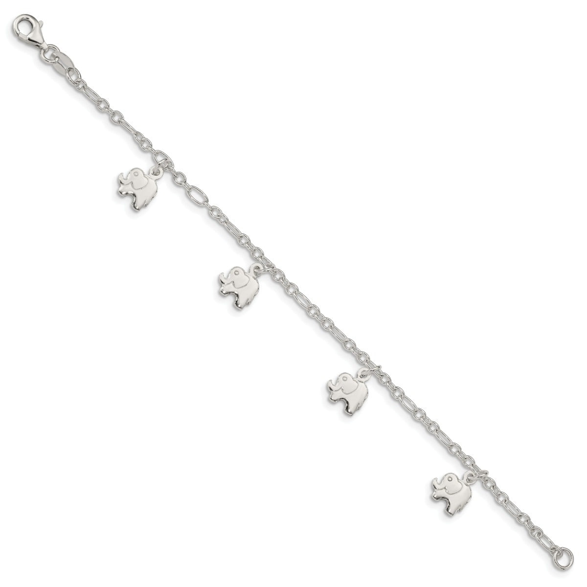 Children's Polished Elephant Charm Bracelet in Sterling Silver front view