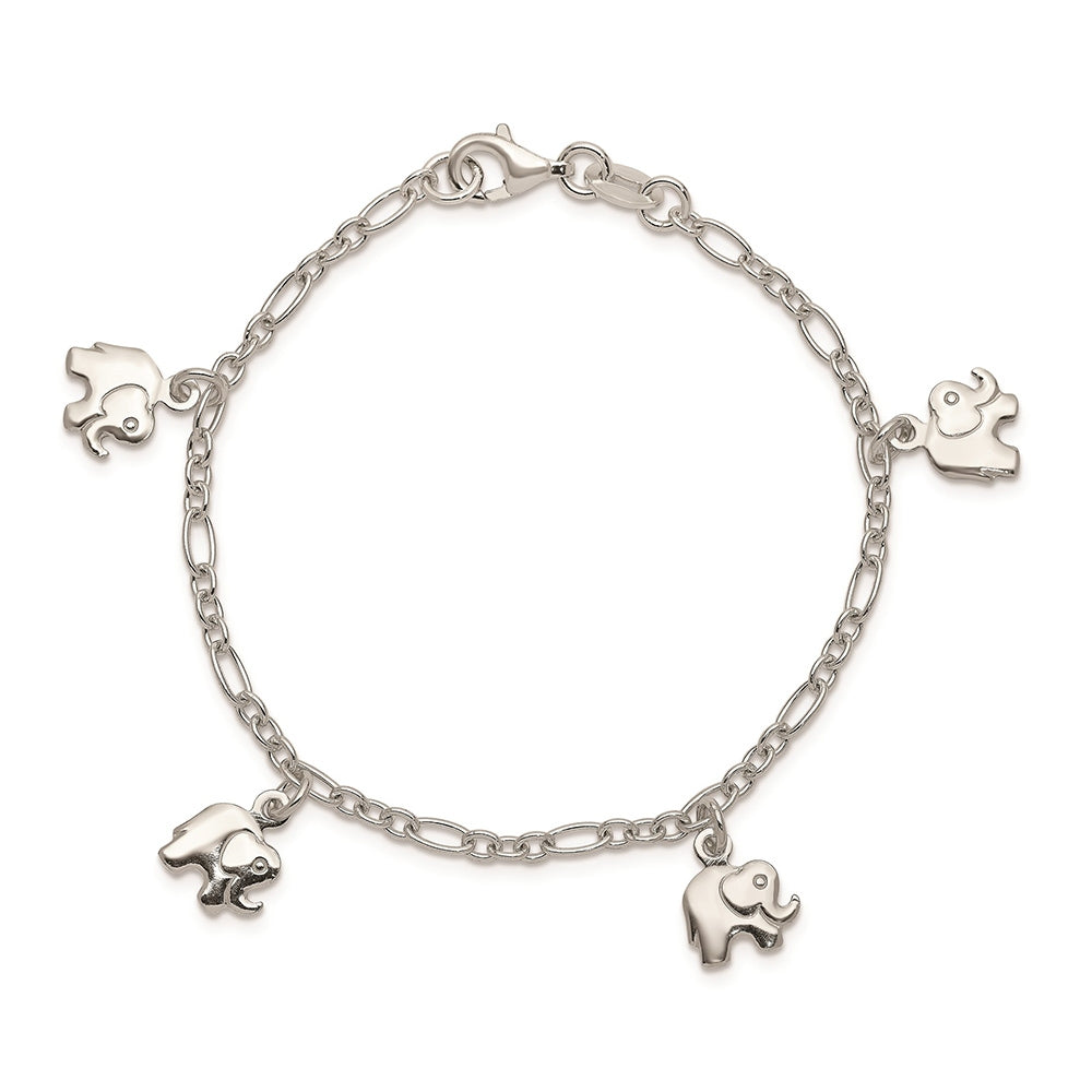 Children's Polished Elephant Charm Bracelet in Sterling Silver