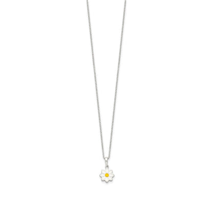 Children's Enamel Daisy Flower Pendant in Sterling Silver front view