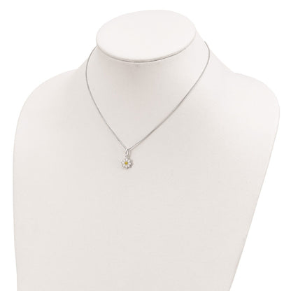 Children's Enamel Daisy Flower Pendant in Sterling Silver close-up detail