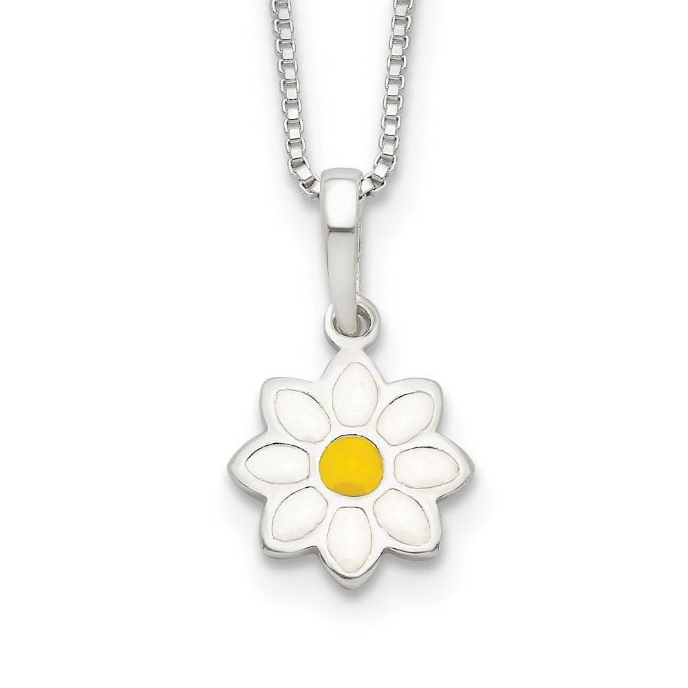 Children's Enamel Daisy Flower Pendant in Sterling Silver