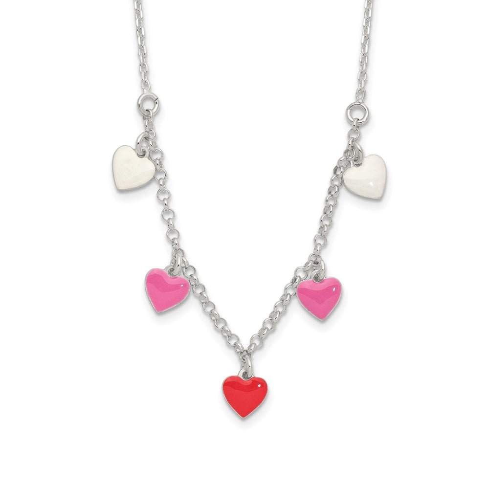Children's Enamel Heart Station Necklace in Sterling Silver